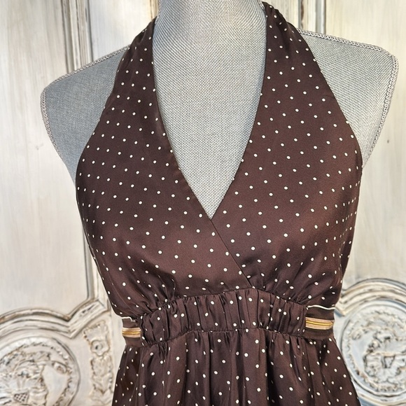 BCBG MAXAZRIA 100% Silk Polka Dots Halter Dress Balletcore Events Feminine S/4 - Picture 4 of 10